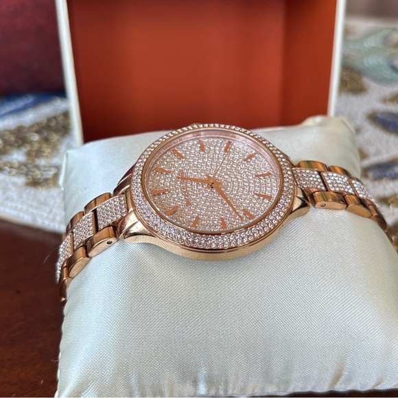 Michael Kors Pave Crystal Rose Gold Tone Watch Slim Runway Sparky Mid-Sized main image 12